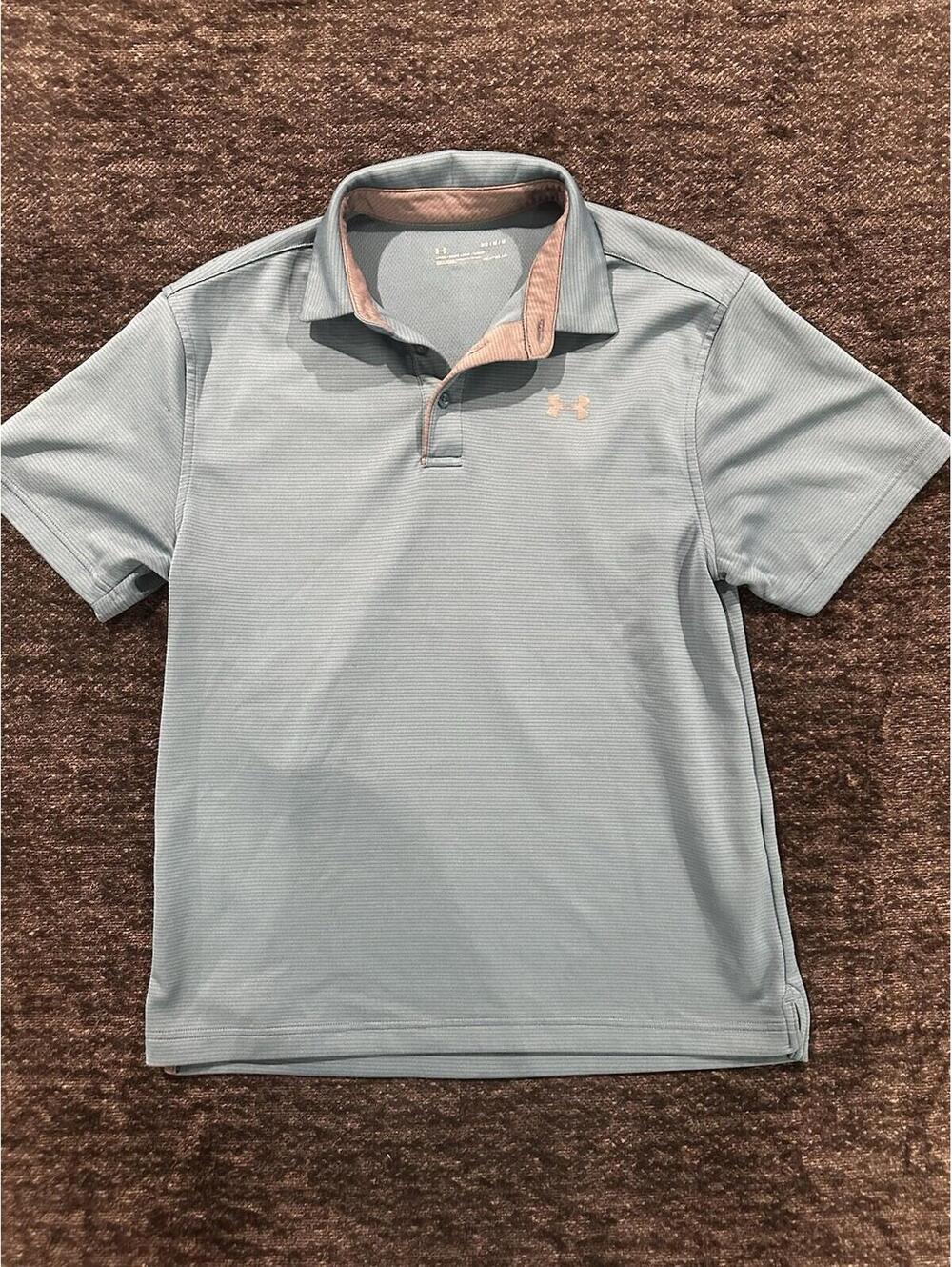 0050 Under Armour Polo Shirt Mens Medium Blue HeatGear Golf Athletic Performance